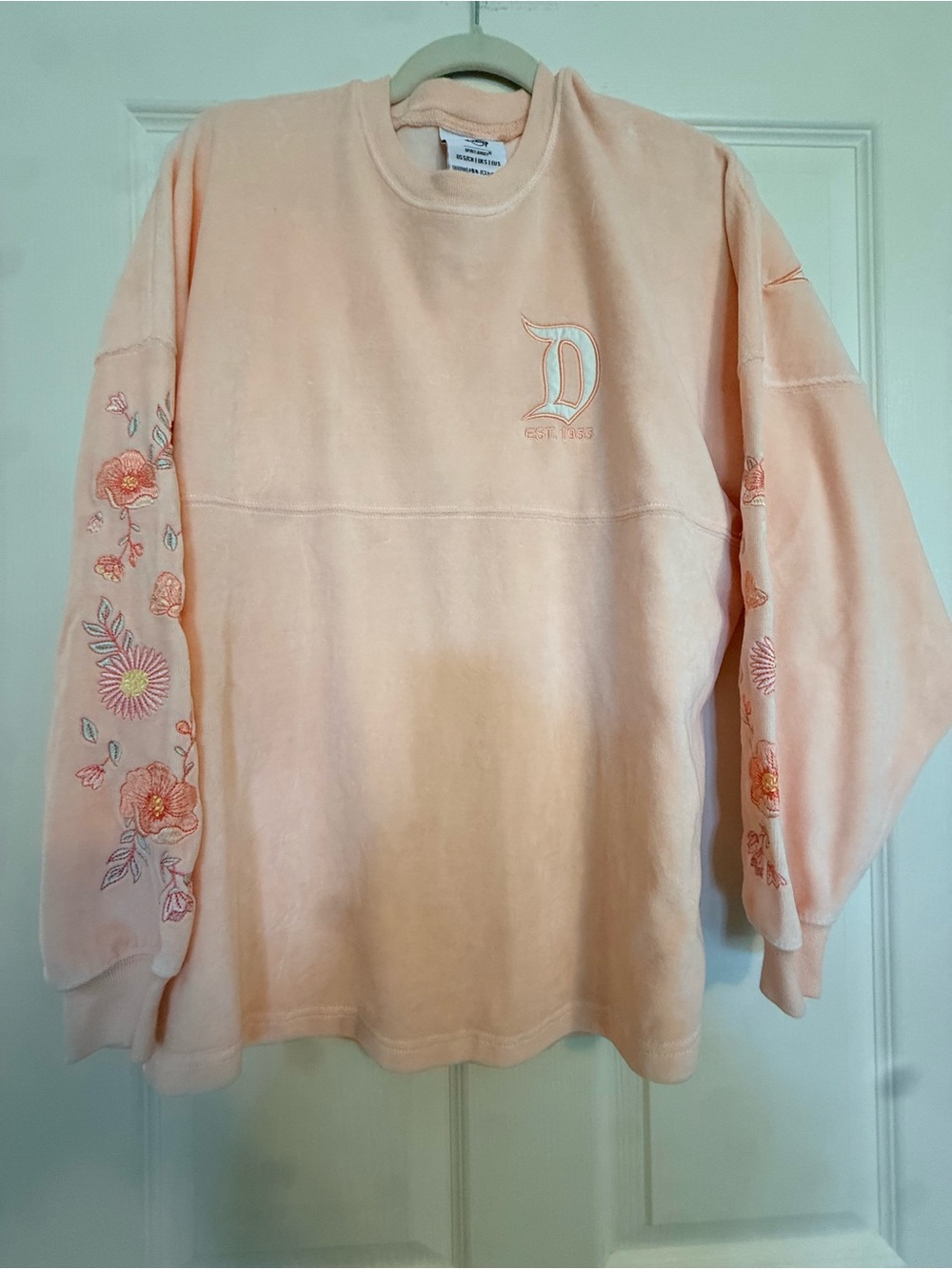 Disney Peach Floral Embroidered Crewneck Sweatshirt